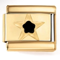 Macro detail of 18K gold stainless steel charm featuring a black enamel star center - Black Star(4021)
