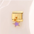 Italian charm link in gold stainless steel with a purple enamel star pendant - Light Purple Star Style / Light Purple Star Gold Charm