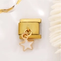 Italian modular charm in gold finish featuring a white star pendant for DIY jewelry - White Star Style / White Star Gold Charm