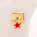 Italian charm link in gold with red enamel star pendant for modular bracelets - Red Star Style / Red Star Gold Charm