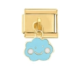 Italian modular charm bracelet link in gold finish with light blue smiling cloud charm - Gold Cloud Smile Face