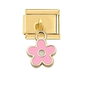 Ciondolo a fiore rosa smaltato con base in metallo dorato per bracciale modulare - Fiore Bianco Oro