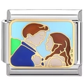 Italian modular charm in stainless steel featuring an enamel twilight couple silhouette - Deep Eye Contact