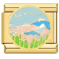 9mm gold Italian charm bracelet link with colorful enamel adventure landscape design - Adventure Mountain Scenery Style (2412)