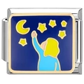 Macro shot of Italian charm link featuring starry night and crescent moon design - Picking Stars