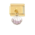 Maillon italien doré avec pendentif coquillage en émail rose et blanc brillant - Maillon Coquillage Rose Blanc Dore (3720)