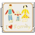 Detail of Italian charm link featuring family cartoon and I Love Family text design - Family of Three