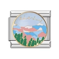 Charm italiano de acero inoxidable 9MM con paisaje de montaña esmaltado colorido - Montaña Aventura