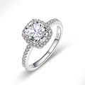 S925 sterling silver halo ring featuring cushion cut gemstone and pave set accents - US 7 / Platinum (White Zircon)