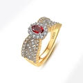 Elegant 925 silver gold-plated ring featuring an oval red gemstone and pavé-set zircons - Adjustable Open / 18K Gold (Red Stone)
