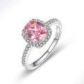 Luxurious S925 silver ring featuring a pink cushion-cut gemstone with halo diamonds - US 7 / Platinum (Pink Zircon)