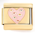 Eslabón de pulsera modular italiana dorada con corazón de esmalte rosa y ojos de color - Oro Corazón Rosa Seis Ojos