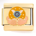 Italian charm link with golden Evil Eye wings and enamel sun detail for bracelets - Gold Hands Holding Eye