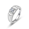 Classic S925 sterling silver ring for men featuring a large round zircon and thick band - Simple Four-Prong Wide Style (PN103)