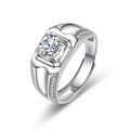 Herrenring aus S925 Sterlingsilber mit quadratischem Schliff und rundem Zirkonia-Hauptstein - Quadratischer Basis-Robuster-Stil (PN106)