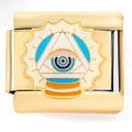 Italian charm link featuring a golden Eye of Providence in blue and white enamel - Gold-Evil Eye