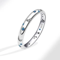 Anello in argento sterling S925 con stelle blu e luna con incastonatura di zirconi - Taglia US 5 / Platino