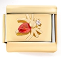 Italienischer Charm-Link mit goldener Spinne und rotem Zirkon-Edelstein in Tropfenform - Rote Spinne Form(4012)