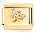 Italian charm link in 18K gold finish with a sparkling cubic zirconia butterfly design - 6-Drill Dragonfly(4016)