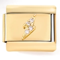 Italian charm bracelet link featuring a gold-plated lightning bolt with cubic zirconia - Four-Drill Lightning(4017)