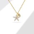 Élégant collier en argent S925 doré avec fleur de cerisier en zircon et pendentif feuille - Argent 925 / Or 18 carats