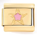 Italian charm link bracelet in 18K gold finish featuring a pink and gold star design - Pink Star(4020)