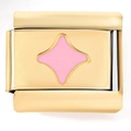 Italian charm link in 18K gold finish featuring a pink enamel four-pointed star - Pink Quadrilateral(4022)
