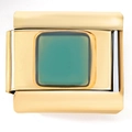 Italian charm link in 18k gold finish with square turquoise resin stone inlay - Lake Green Square(4023)