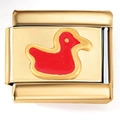 18K gold plated stainless steel Italian charm featuring a red duck motif for bracelets - Red Duck(A4019)