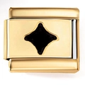 18K gold plated Italian charm bracelet link featuring a black four-point star pattern - Black Quadrilateral(A4022)