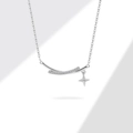 Elegante S925 Sterling Silber Sternenkette mit Mikro-Pave geschwungenem Anhänger - Platin