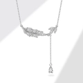 Elegante collana a spiga di grano in argento S925 con pendente a goccia e nappe - Platino