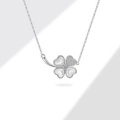 S925 Sterling Silber Kleeblatt Halskette mit Perlmutt und funkelndem Zirkonia-Stein - 925er Silber / Platin