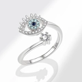Anillo de plata S925 ojo de la suerte con circón azul y piedras brillantes - Ajustable / Ojo Entrelazado Clásico (PNJ796) / Platino