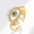 Bague oeil maléfique en argent S925 doré avec pierres bleues et zircons étincelants - Réglable / Design Rayonné Micro-Serti (PNJ798) / Or 18 carats