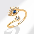 S925 sterling silver evil eye open ring with blue stone and gold plating - Adjustable / 18k Gold Color (PNJ797)