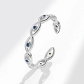 Verstellbarer S925 Sterlingsilber Ring mit blauen Zirkonia Steinen im Evil-Eye Design - Böser Blick Offener Stil (PNJ795) / Platin
