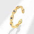 Offener S925 Sterlingsilber Ring mit Evil Eye Design Vergoldung und blauen Zirkoniasteinen - Böser Blick Offener Stil (PNJ795) / 18K Gold
