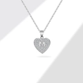 Zilveren hartketting met hanger letter M en glinsterende zirkonia-steentjes - Platina