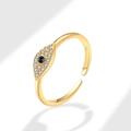 Gold S925 sterling silver evil eye ring featuring blue stone and white crystals - 925 Silver / Evil Eye Open Ring (PNJ801) / 18K Gold