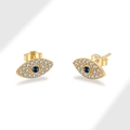 S925 Sterling Silver Evil Eye Earrings Set with Blue Gemstone and Pavé Crystals - 925 Silver Earring Post / Evil Eye Stud Earrings (PED430) / 18K Gold