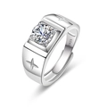 Men's S925 sterling silver ring with sparkling round gemstone and star engraving side - Star Relief Decoration Style (PN099)