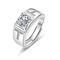 S925 sterling silver men's ring featuring a large round zircon and T-shaped pave accents - T-Element Business Style (PN100)