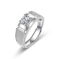 Verstellbarer S925 Sterlingsilber Herrenring mit rundem Zirkon und mattem Finish - Frosted Panel Craft Stil (PN102)