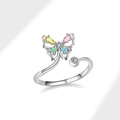Schmetterlingsring aus 925er Silber mit bunten Zirkoniasteinen und offener Ringschiene - Schmetterling Offener Ring (PNJ805)