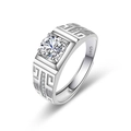 Herrenring aus S925 Sterlingsilber mit griechischem Muster und rundem Zirkonia Stein - Geometrischer Fret-Hohlstil (PN105)