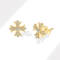 Classic 925 sterling silver cross stud earrings with sparkling cubic zirconia stones - 925 Silver Needle / 18K Gold