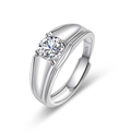 Herrenring aus S925 Sterlingsilber mit rundem Zirkonia und klassischer Vier-Krallen-Fassung - Dicker Band Business-Stil (PN107)