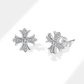 Classic 925 sterling silver cross stud earrings with sparkling pave-set cubic zirconia - 925 Silver Needle / Platinum