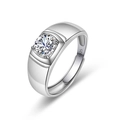 Herrenring aus S925 Sterlingsilber mit großem runden Zirkonia und verstellbarer Schiene - Steady Wide Band Style (PN108)